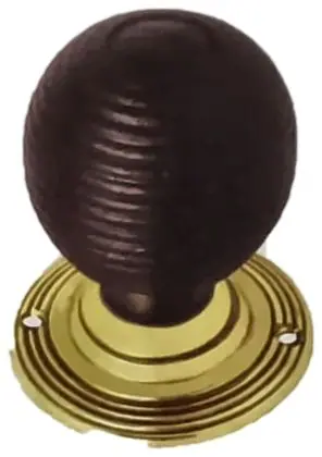 Knob wooden reeded, item SE-18021, brass polished lacquered