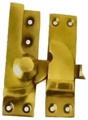 Sash fastener with porcelain knob, item SE-5033, brass polished lacquered