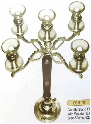 Candle stand five arms with wooden bar, item SE-51001