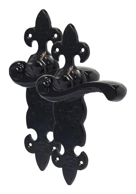 Fleur de lys lever latch, item SE-52021, black antique