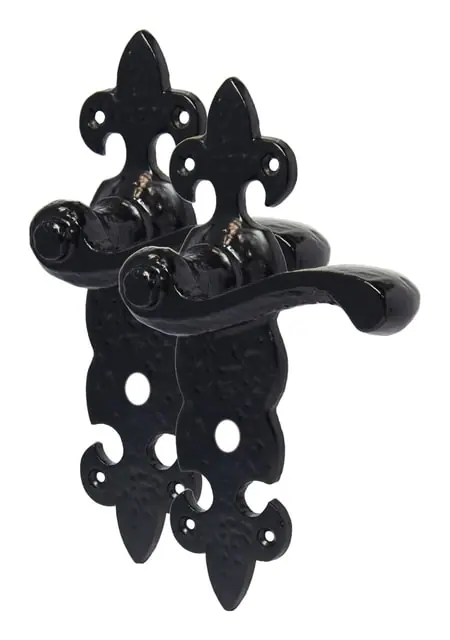 Fleur de lys lever bathroom, item SE-52023, black antique